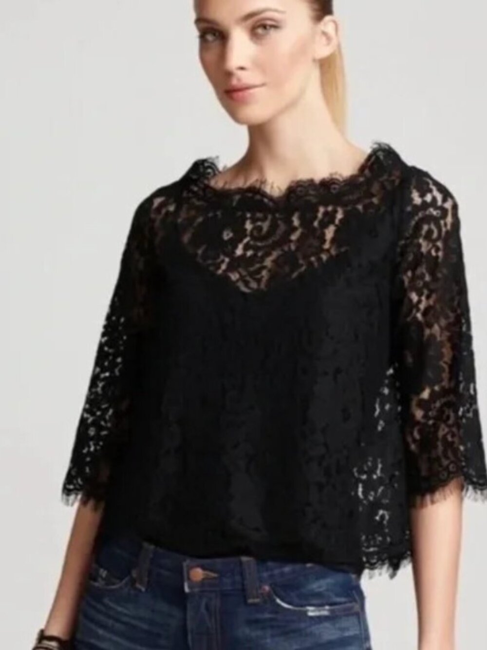 JOIE Elvia Black Lace Top Size Small